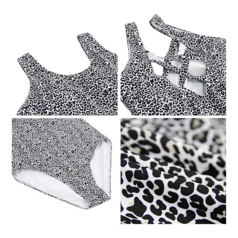 Swimsuit White Black Leopard Scoop Neck Crisscross Back Size XL NWT #4202 - Picture 3 of 4